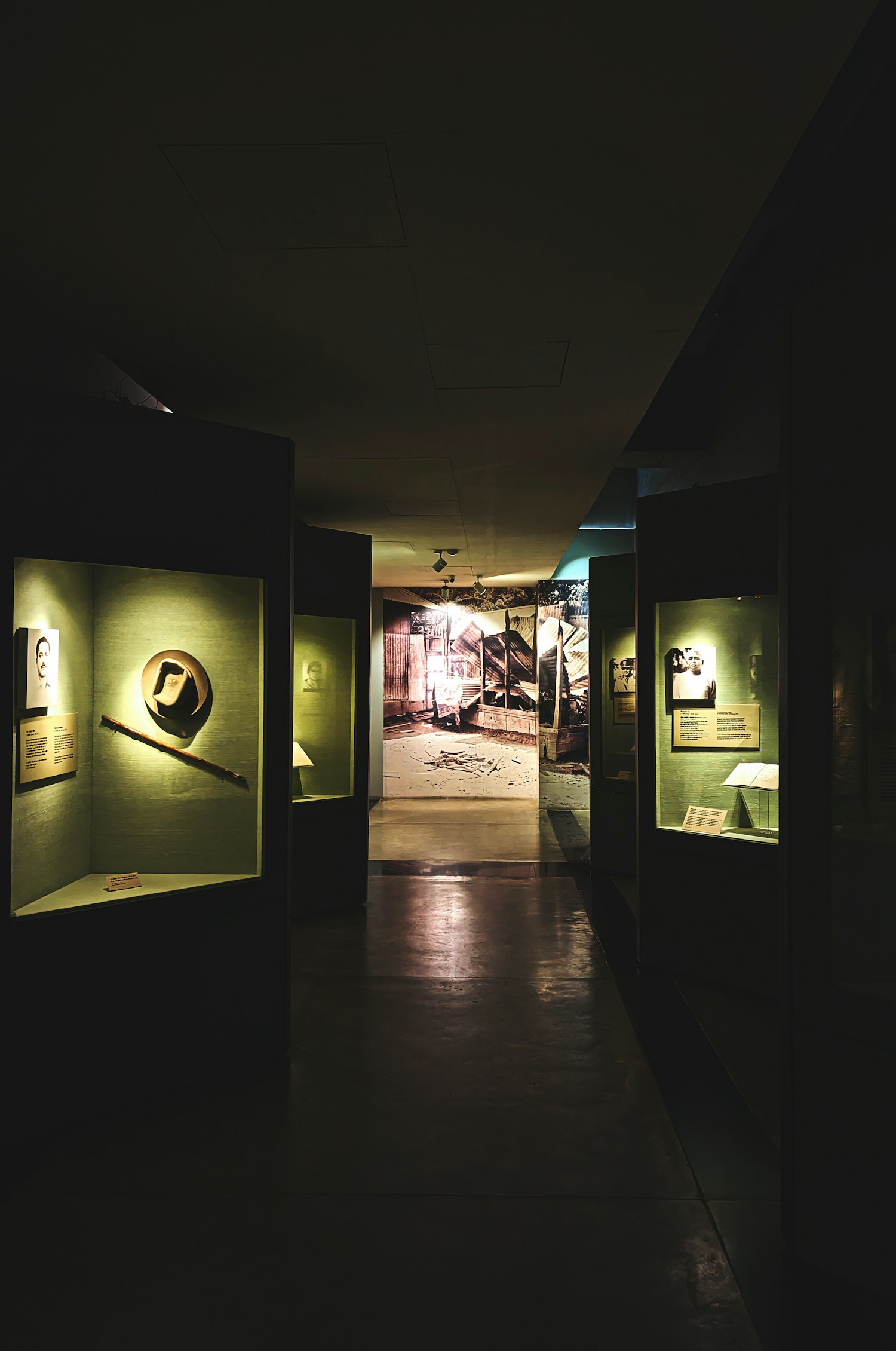 Museum display cases holding historic exhibits